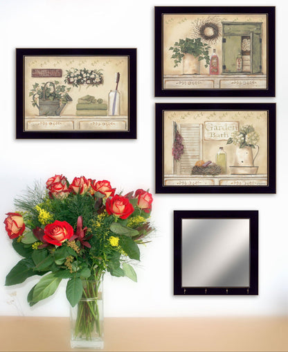 Set Of Four Garden Bath Black Framed Bathroom Wall Art And Mirror With