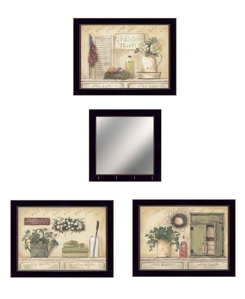 Set Of Four Garden Bath Black Framed Bathroom Wall Art And Mirror With
