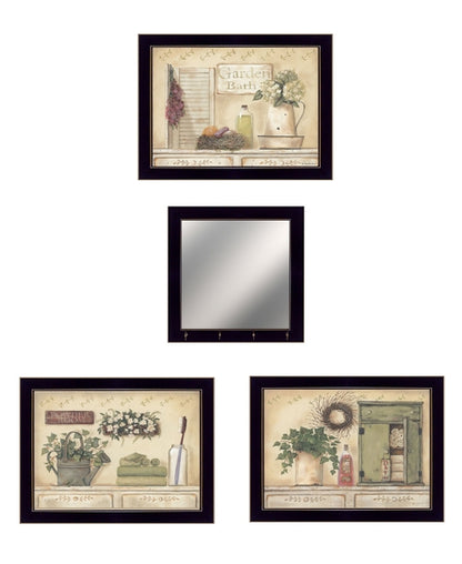 Set Of Four Garden Bath Black Framed Bathroom Wall Art And Mirror With