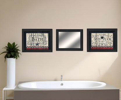 Set Of Three Hot Bath Black Framed Bathroom Wall Art With Mirror
