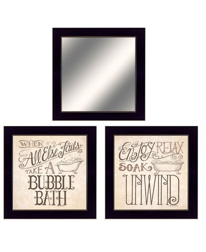 Set Of Three Soak and Unwind Black Framed Bathroom Wall Art With