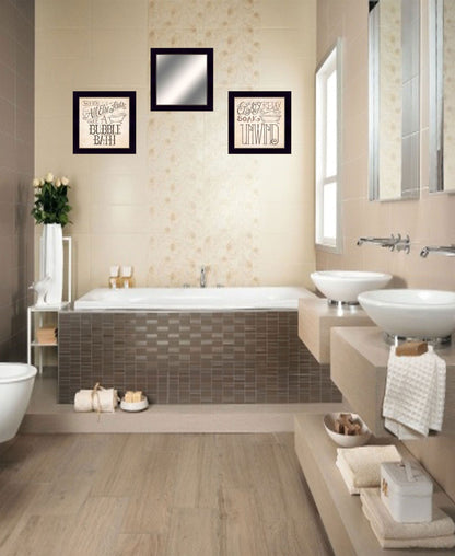 Set Of Three Soak and Unwind Black Framed Bathroom Wall Art With