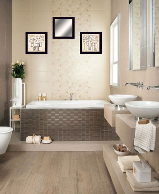 Set Of Three Soak and Unwind Black Framed Bathroom Wall Art With