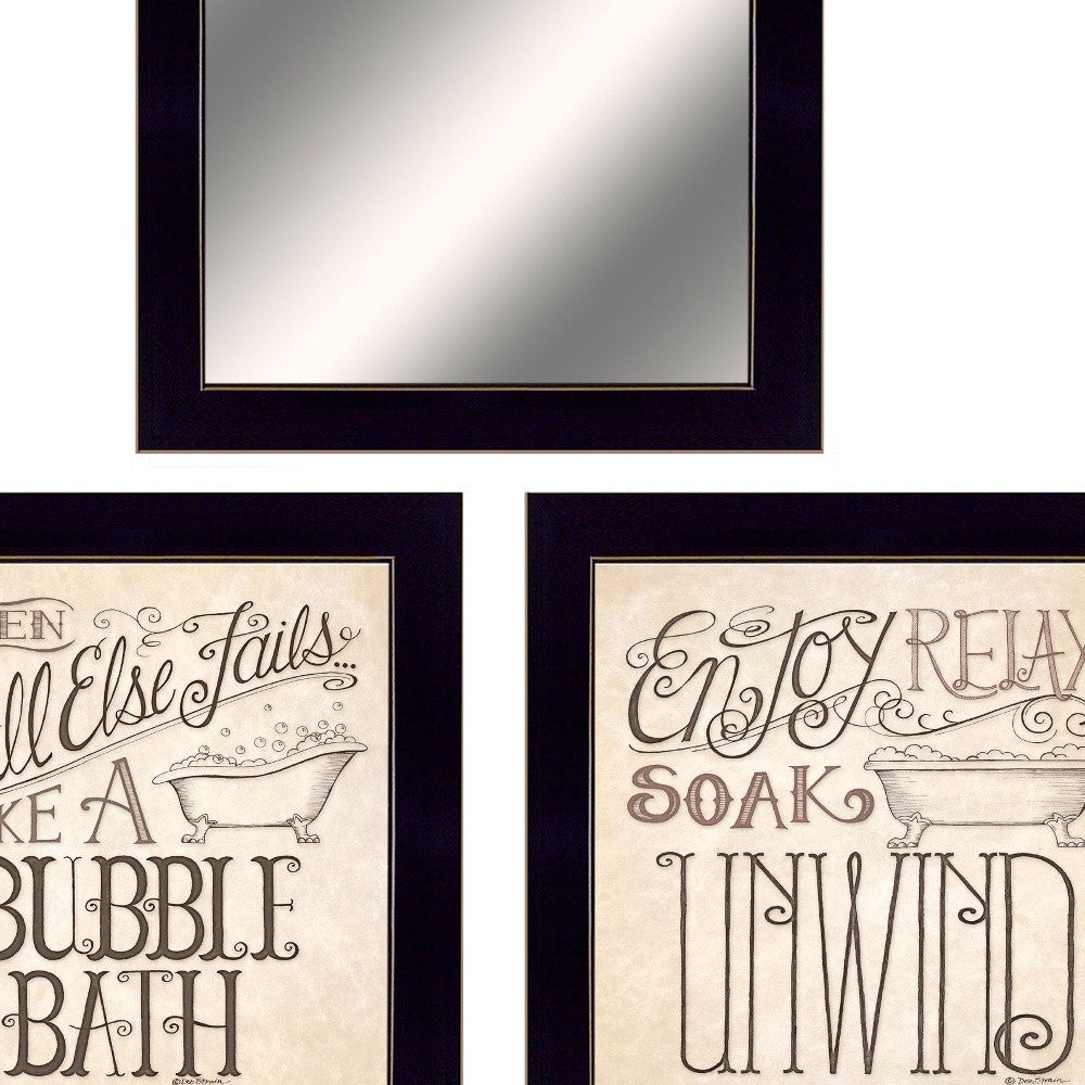 Set Of Three Soak and Unwind Black Framed Bathroom Wall Art With