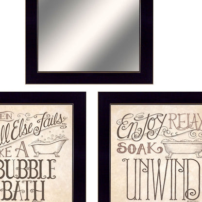Set Of Three Soak and Unwind Black Framed Bathroom Wall Art With