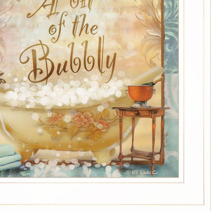 Set Of Three Bit of Bubbly White Framed Bathroom Wall Art With Mirror