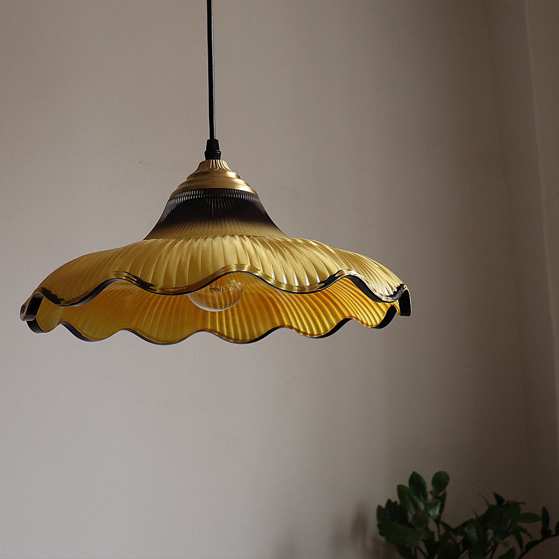 French Vintage Glass Pendant Light Mid Century