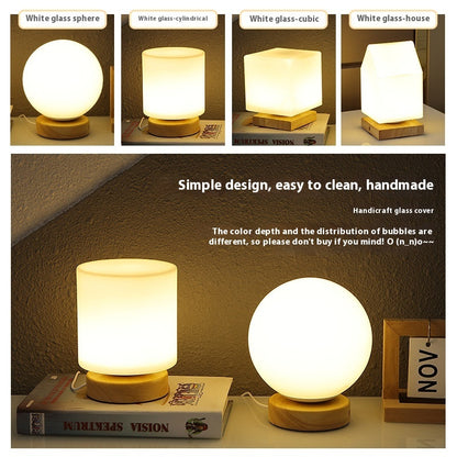 Nordic Solid Wood Decoration USB Table Lamp Bedroom