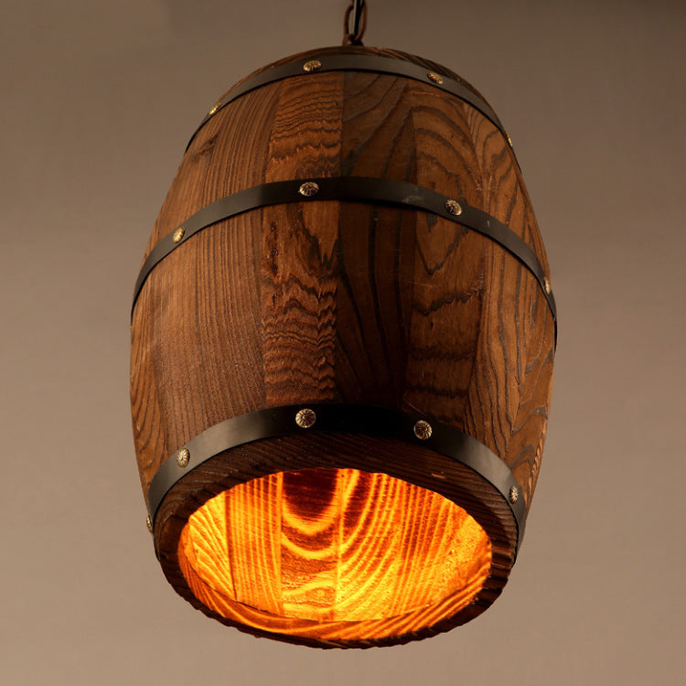 Lámpara Colgante de Barril de Madera Rústica Nórdica