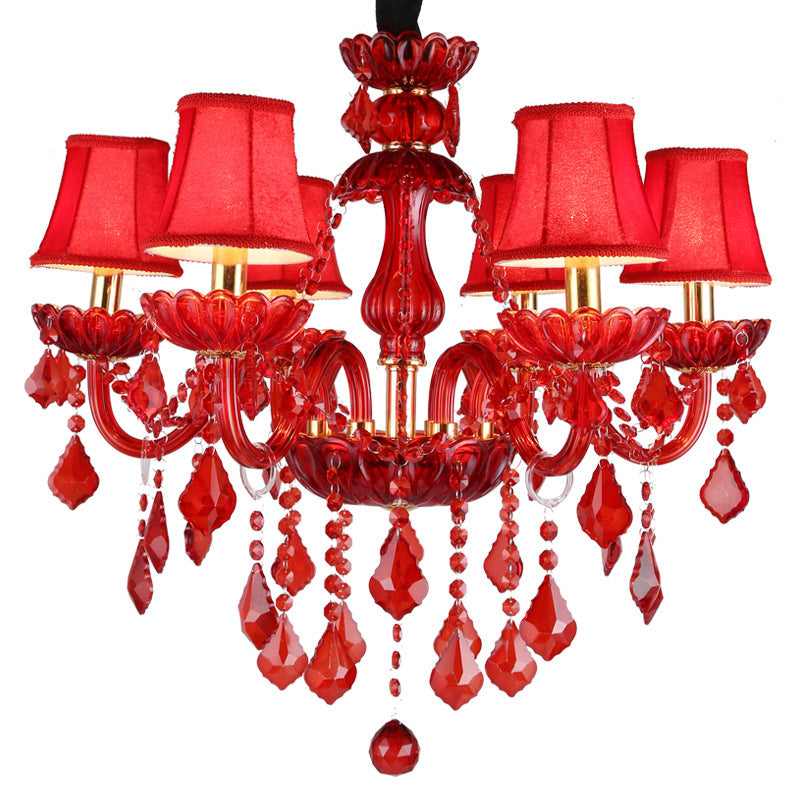 European-style Chandelier Red Color Crystal Lamp Living Room