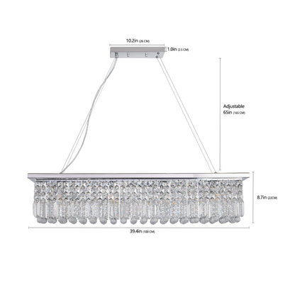 Modern Crystal Chandelier for Dining Room 8-Light White Rectangle