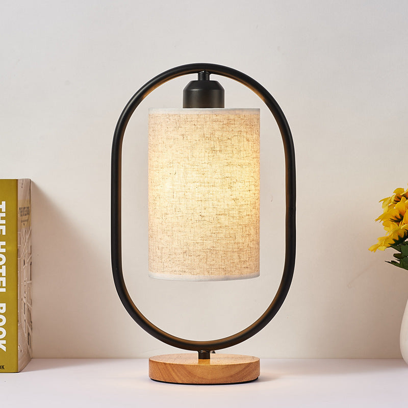 Solid wood new Chinese retro fabric night light