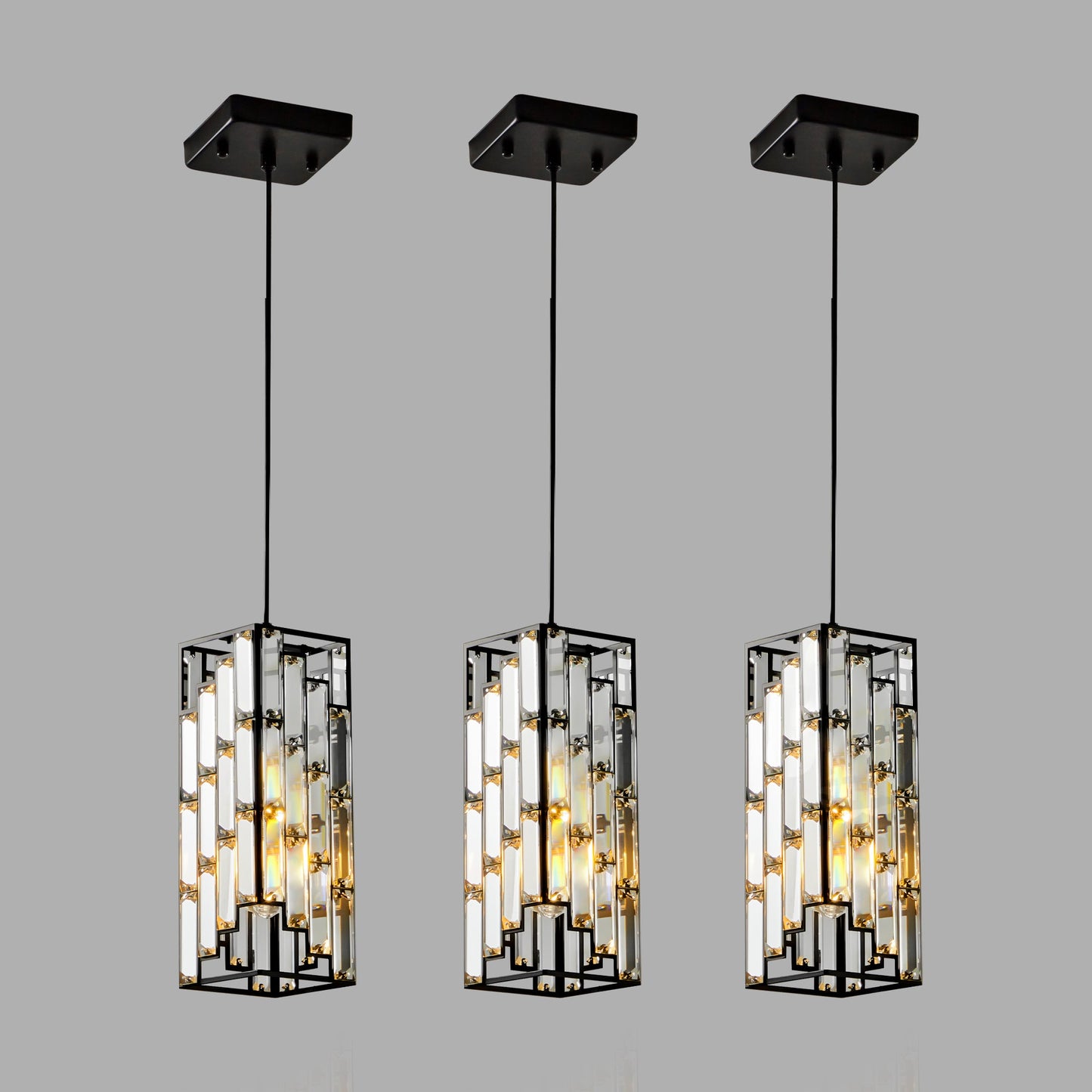 Modern Crystal Pendant Light - 3 Pack, Adjustable Hanging Ceiling Lamp