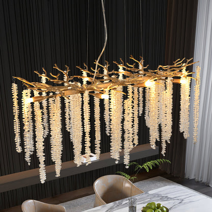 39.4-inch Modern Golden Pendant Light with Cascading Crystal Strands,