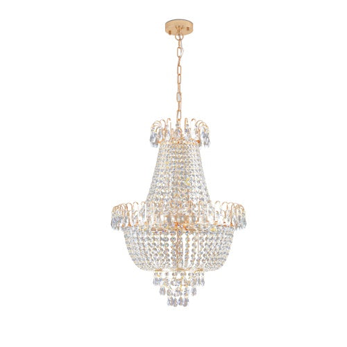 Golden Crystal Chandelier – Large Modern Luxury Ceiling Light for Living Room, Dining, Bedroom, or Hallway