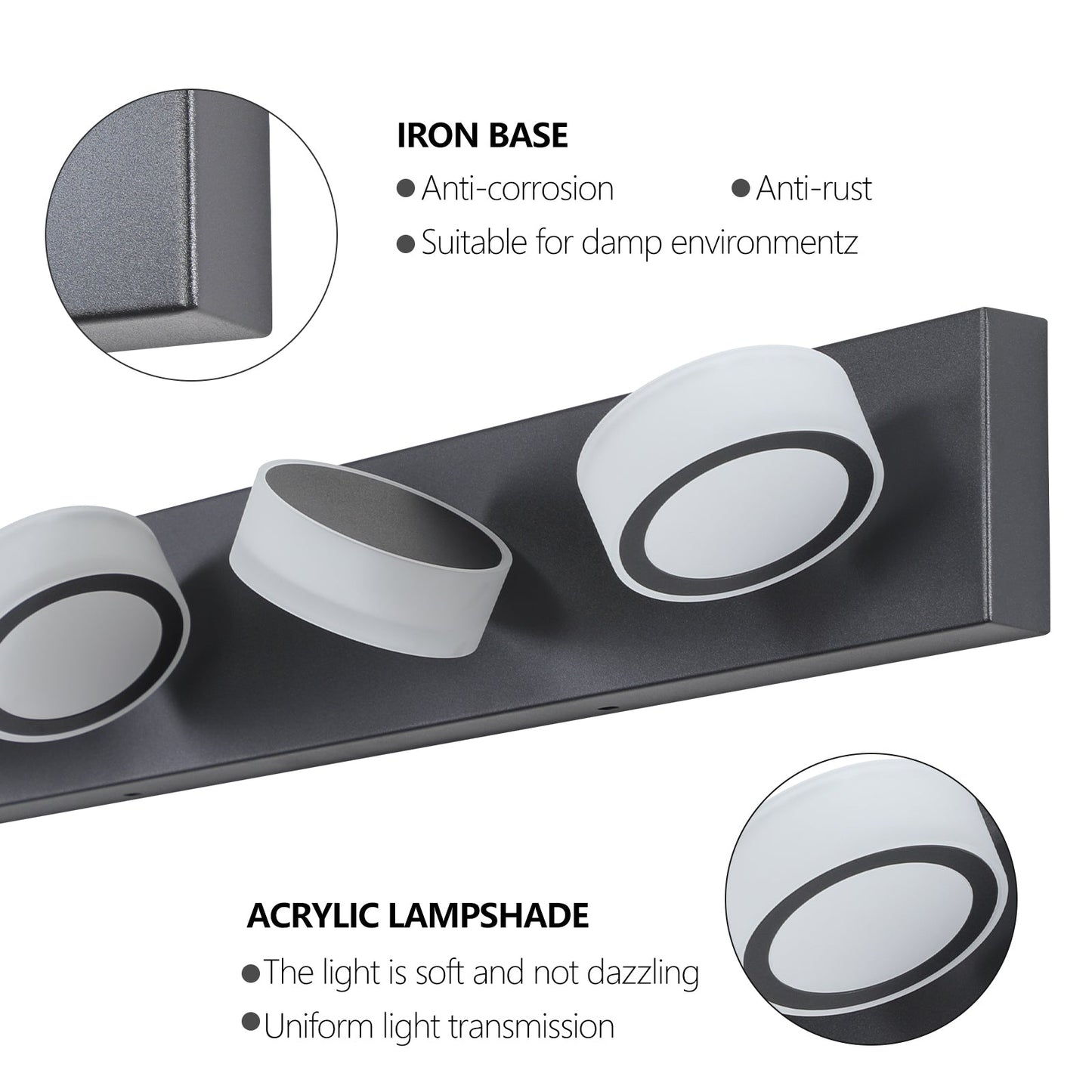 LED Modern Black 4-Light Vanity Lights Fixtures Over Mirror Bath Wall