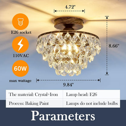 Small Modern Crystal Chandelier: Bronze Hallway Ceiling Light