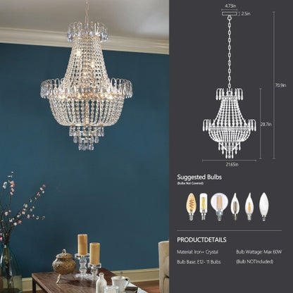 Golden Crystal Chandelier – Large Modern Luxury Ceiling Light for Living Room, Dining, Bedroom, or Hallway