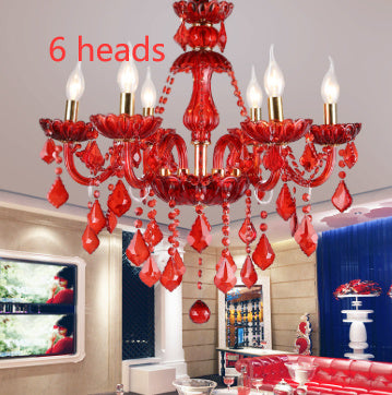European-style Chandelier Red Color Crystal Lamp Living Room