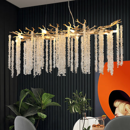 39.4-inch Modern Golden Pendant Light with Cascading Crystal Strands,