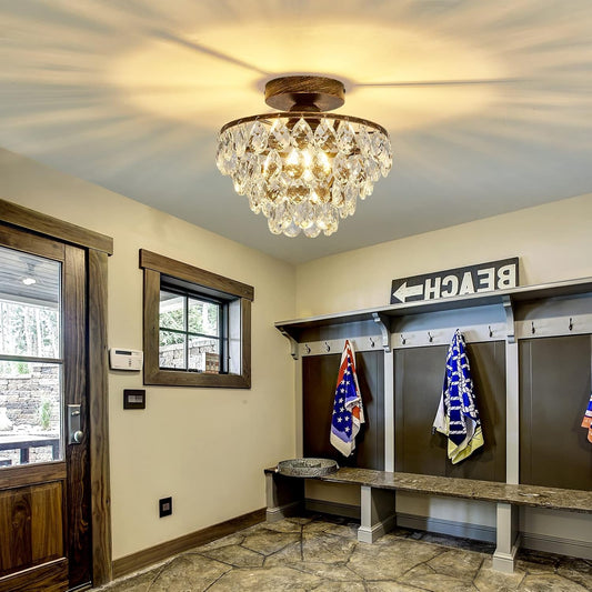Small Modern Crystal Chandelier: Bronze Hallway Ceiling Light