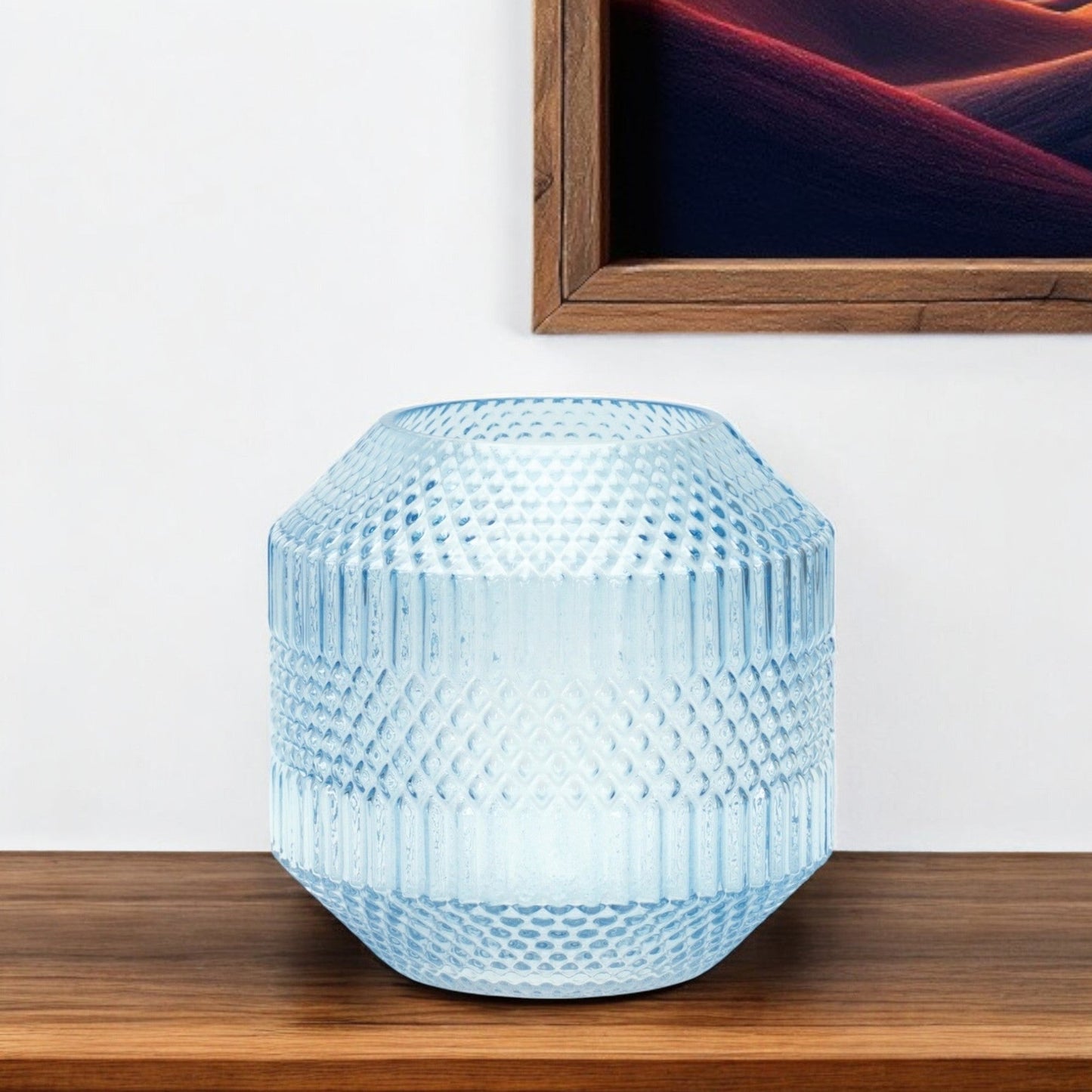 7" Pale Blue Geometric Cylinder Glass Table Vase