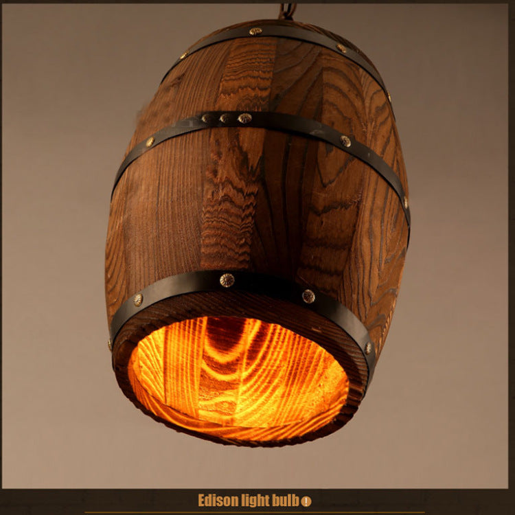 Lámpara Colgante de Barril de Madera Rústica Nórdica