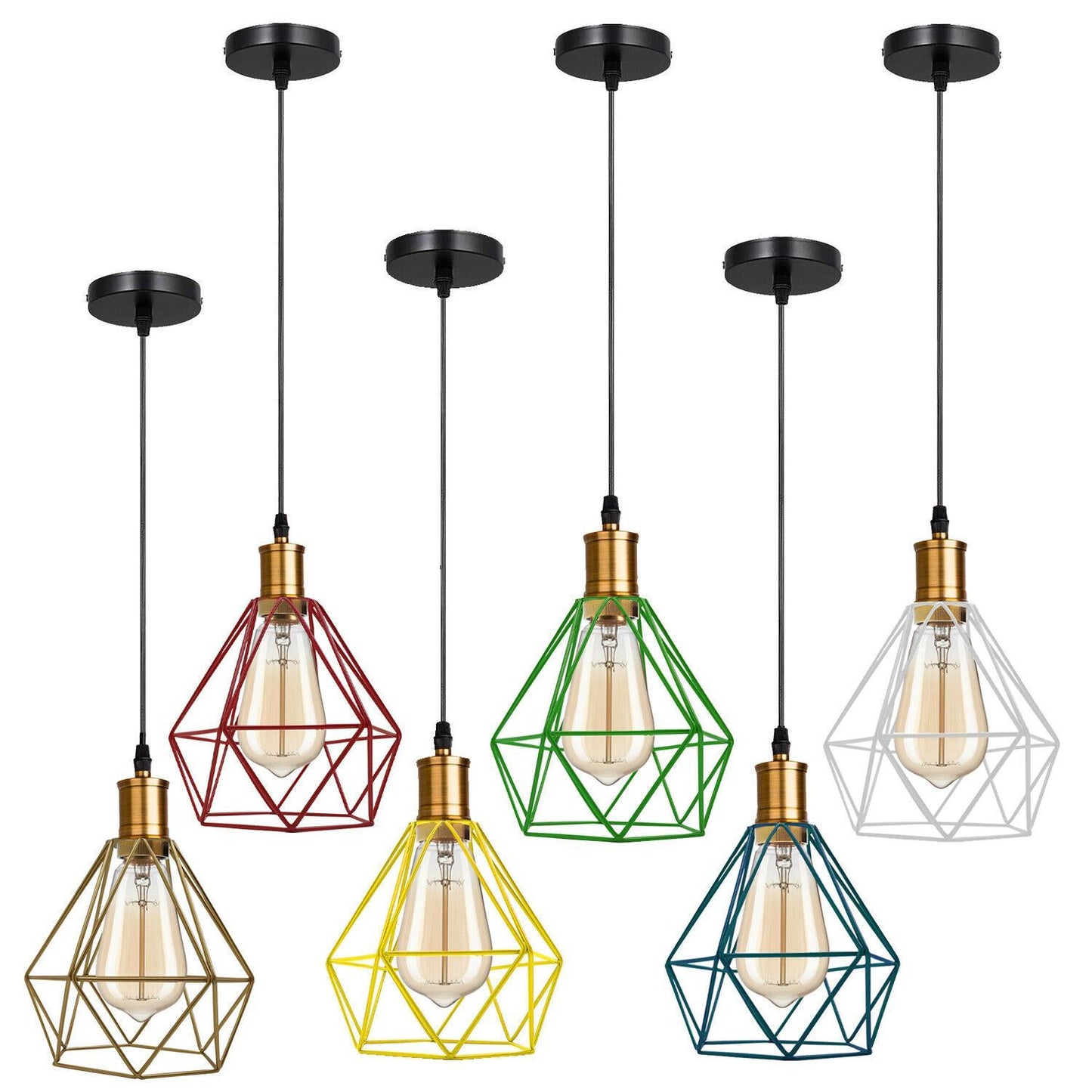 Modern Diamond Cage Pendant Light Fitting Geometric Wire Cage ~1266