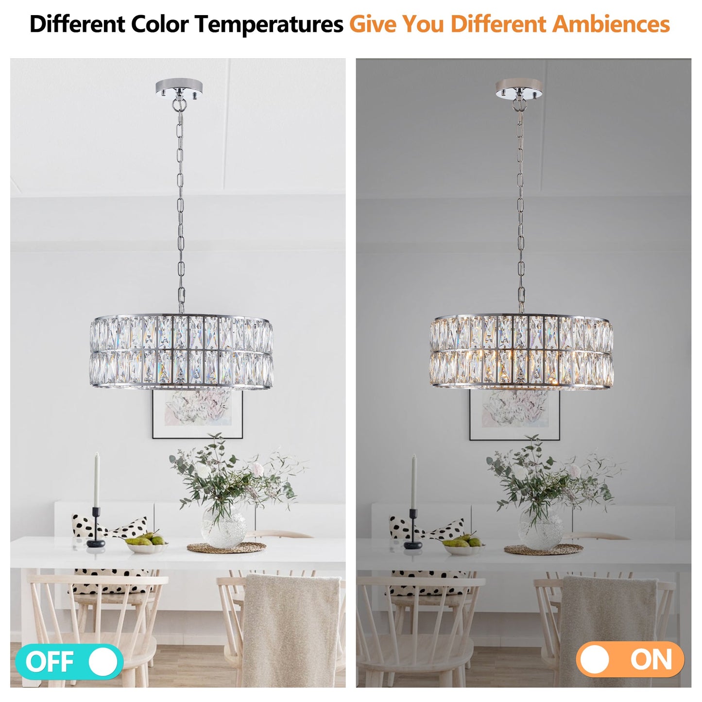 Modern Crystal Drum Chandelier, 6-Light Pendant Lighting Fixture with