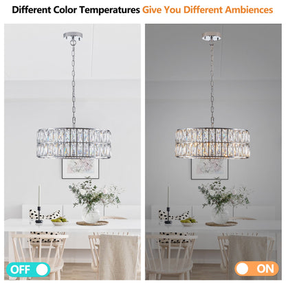 Modern Crystal Drum Chandelier, 6-Light Pendant Lighting Fixture with