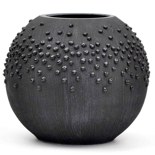 Black Glass Vase for Flowers | Painted Art Glass Round Bubble Vase |