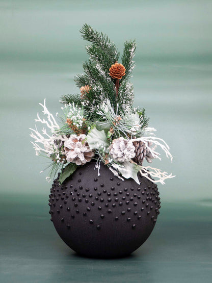 Black Glass Vase for Flowers | Painted Art Glass Round Bubble Vase |