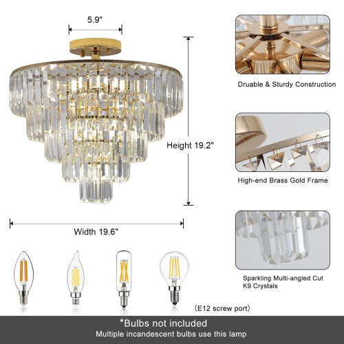 Golden Crystal Chandelier, 5-layer Round Modern Luxury Chandelier