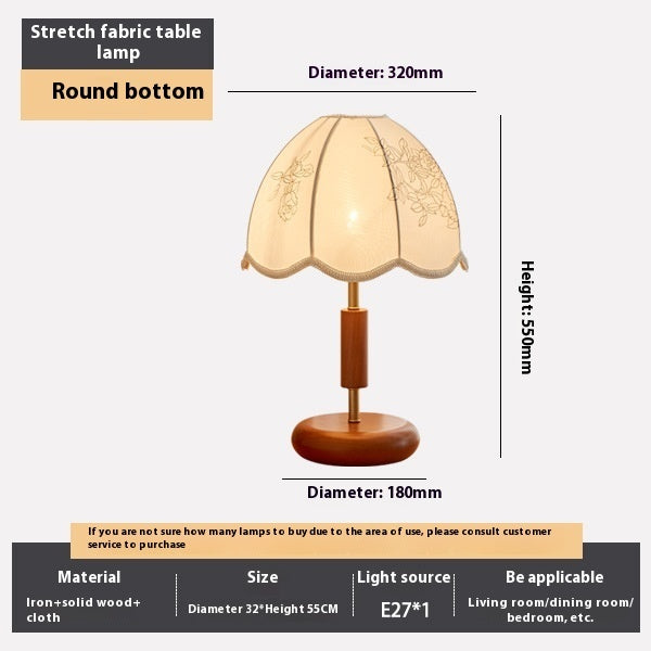 French Retro Fabric Oak Solid Wood Fabric Table Lamp Bedroom Ambience Light