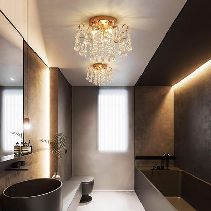 Small Gold Crystal Chandelier Modern 3-Light G9