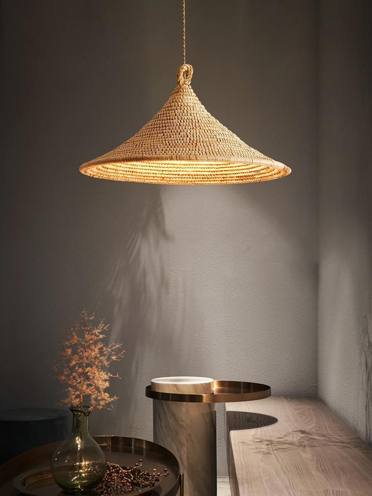 Japanese Style Chandelier Vintage Bed & Breakfast Rattan Straw Hat Chandelier