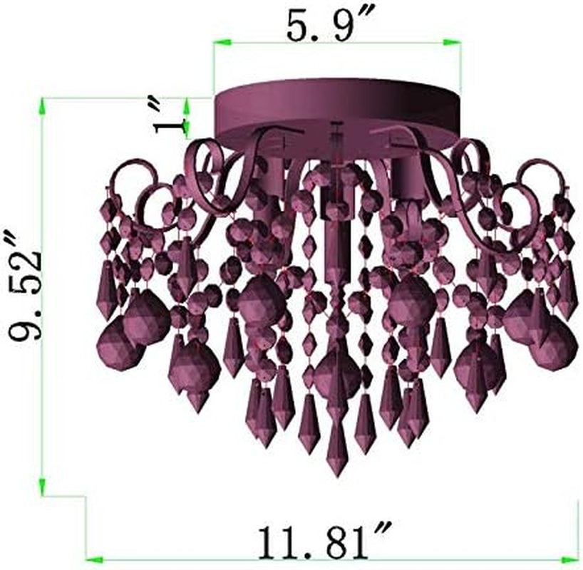 Small Pink Crystal Chandelier Semi Flush 3-Light