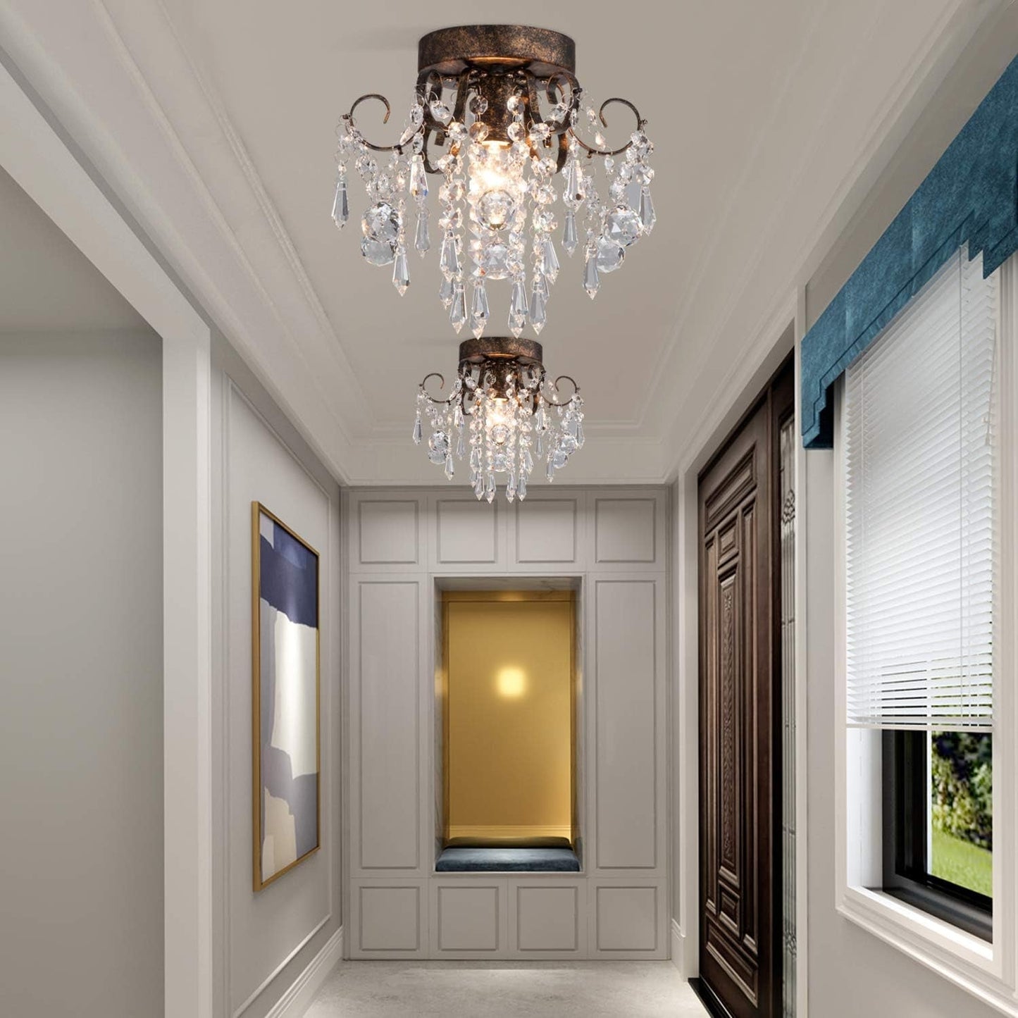 Small Crystal Ceiling Light Fixture Flush Mount,Black Ceiling Lights