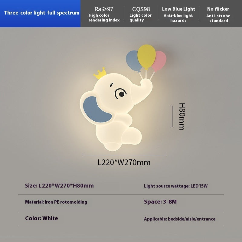 Cream Cartoon Elephant Kids Wall Light