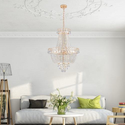Golden Crystal Chandelier – Large Modern Luxury Ceiling Light for Living Room, Dining, Bedroom, or Hallway