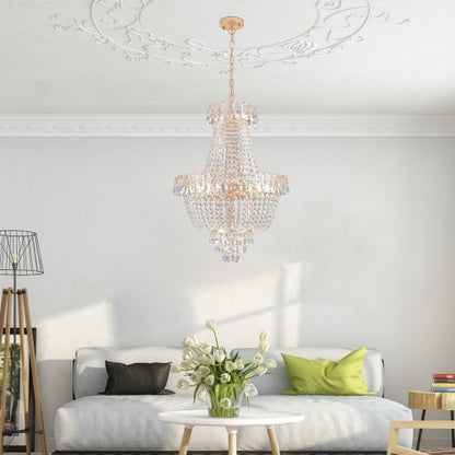 Golden Crystal Chandelier – Large Modern Luxury Ceiling Light for Living Room, Dining, Bedroom, or Hallway