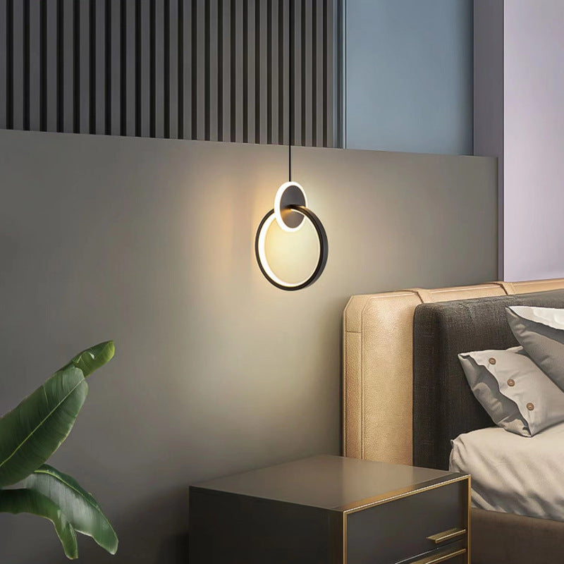 Modern Simple Bedroom Nordic Bed Lamp LED Double Ring Small Chandelier