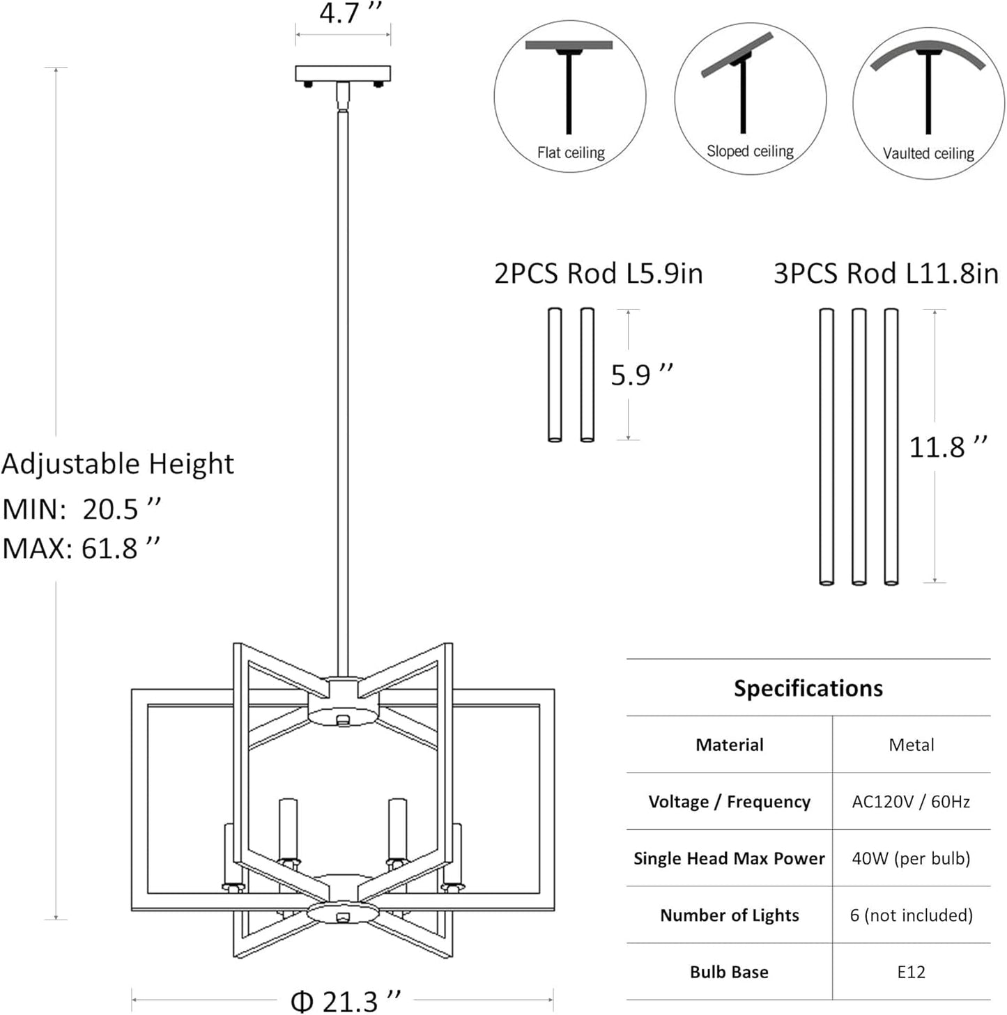 6-Light Modern Farmhouse Pendant Lights for Kitchen Island, Vintage