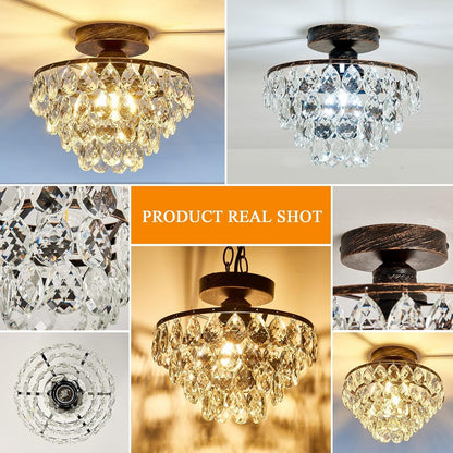 Small Modern Crystal Chandelier: Bronze Hallway Ceiling Light