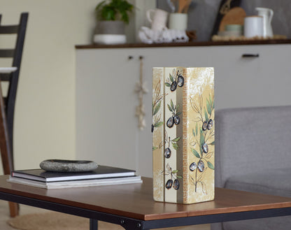 Handpainted Olives Glass Vase | Painted Art Glass Square Vase for
