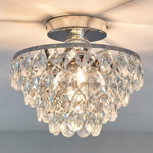Modern E26 Small Crystal Chandelier Semi Flush Mount Ceiling Light