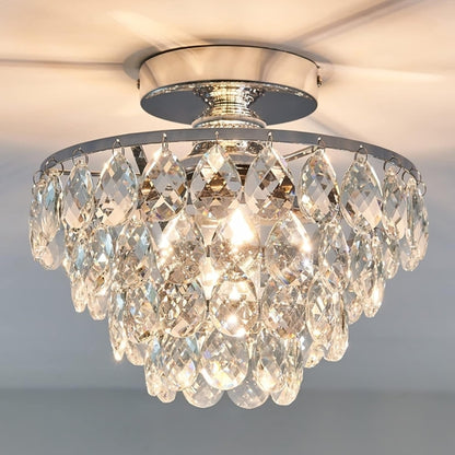 Modern E26 Small Crystal Chandelier Semi Flush Mount Ceiling Light
