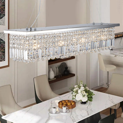 Modern Crystal Chandelier for Dining Room 8-Light White Rectangle