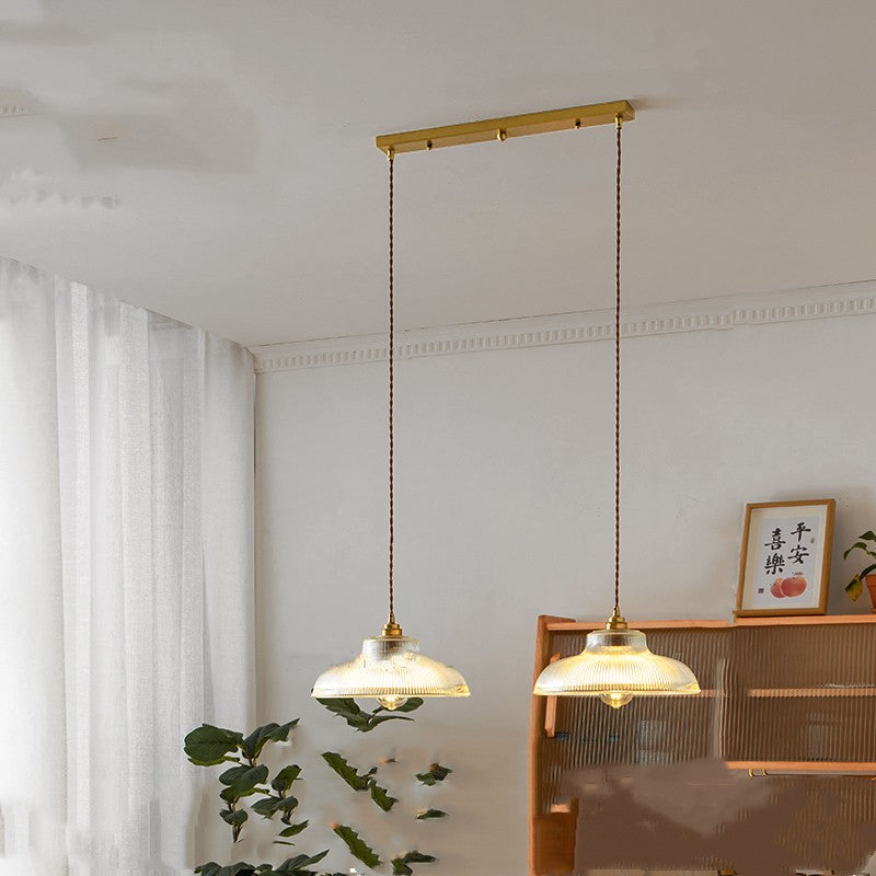 Japanese Vintage Brass Glass Pendant Chandelier