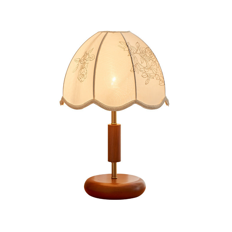 French Retro Fabric Oak Solid Wood Fabric Table Lamp Bedroom Ambience Light